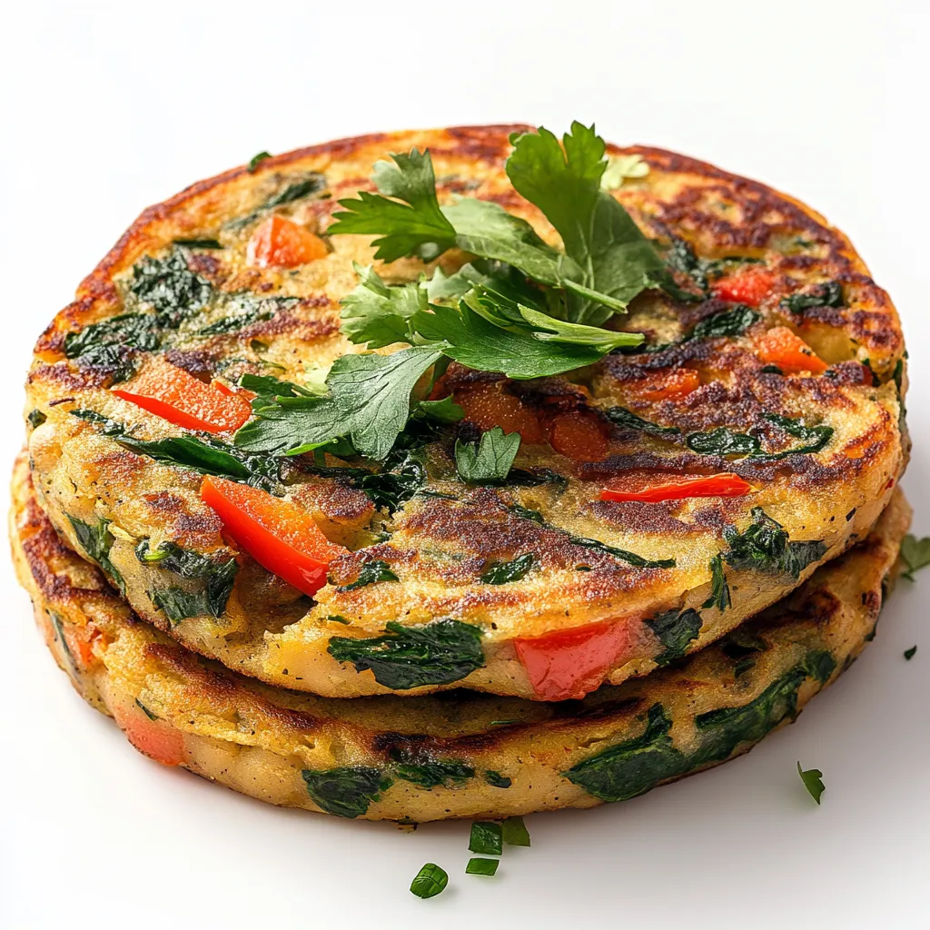 Chickpea Pancake with Spinach and Bell Pepper